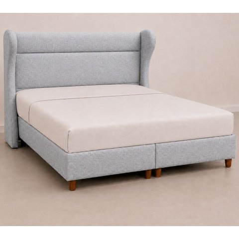 Cama Box com Cabeceira Queen Elegante Linho Cinza Claro - Sallar Home