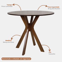 Mesa de Jantar Redonda Roma 90 Cm Cor Castanho - 3