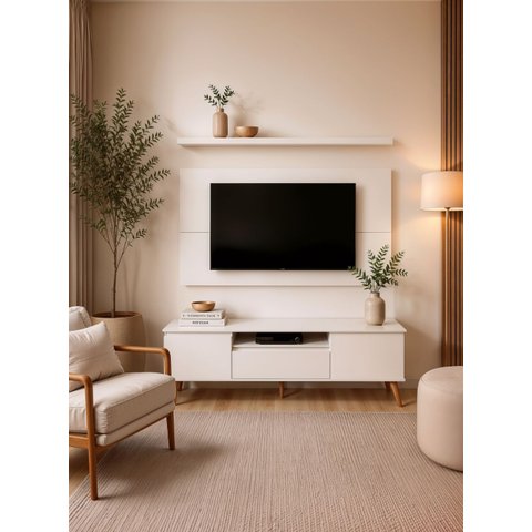 Rack para TV com Painel e Prateleira 150cm MDF Dallas On Móveis:Branco BP