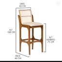 Ver imagem 4 de Kit 5 Banquetas Alta para Balcão Lisboa Encosto Rattan Madeira Imbuia Linho Bege M58 Rmi