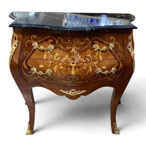 Cômoda Clássica Marchetada com 2 Gavetas e Tampo em Mármore 77x85x46cm