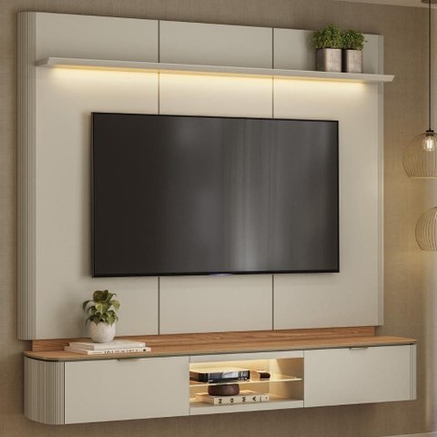 Painel Tv 70 Pol 180cm Bancada Suspensa Lexie Canela/off L06 - Mpozenato