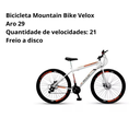 Ver imagem 4 de Bicicleta Mountain Bike Velox Aro 29 Freio Disco 21v Ello Cor:branco/laranja