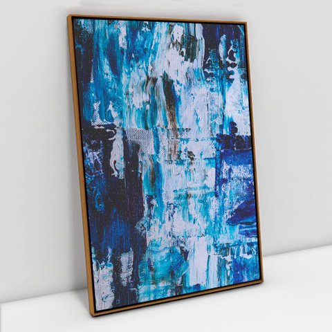 Quadro Decorativo em Canvas Abstrato Mesclado Azul TaColado Moldura Flutuante 4,5cm Freijó 120 x 80c