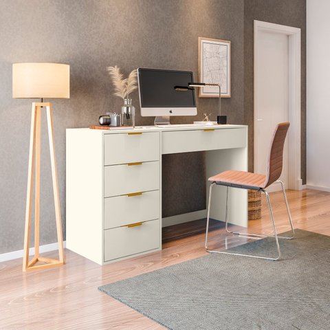 Mesa Escrivaninha com e Porta Objetos Vita 5 Gavetas 136cm Yescasa Off White