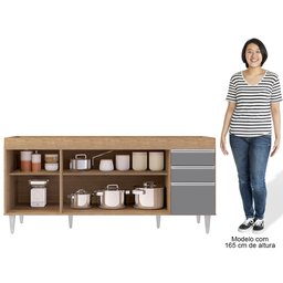 Balcão Gabinete para Pia 180cm sem Tampo Dallas Castanho/cinza - Lumil Lumil Móveis - 5