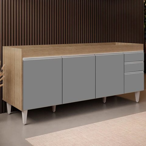 Balcão Gabinete para Pia 180cm sem Tampo Dallas Castanho/cinza - Lumil Lumil Móveis