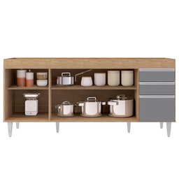 Balcão Gabinete para Pia 180cm sem Tampo Dallas Castanho/cinza - Lumil Lumil Móveis - 3