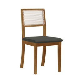 Kit 2 Cadeiras de Jantar Palha Estofadas Linho Chumbo Encosto Tela Sextavada Rubi Madeira Maciça Mel - 2