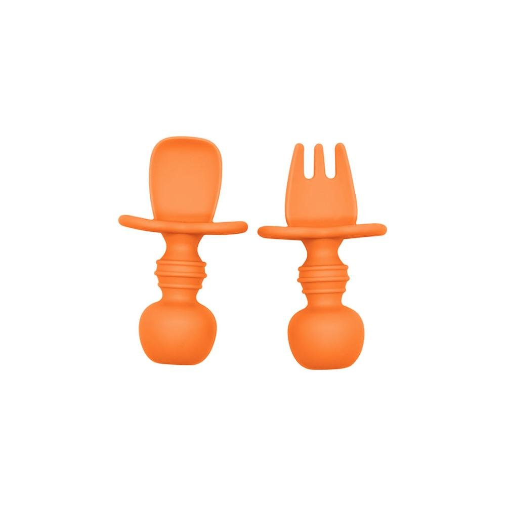 Conjunto com 2 Talheres Infantil de Silicone 8cm Orange