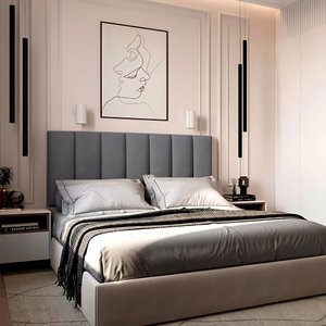 Cabeceira Estofada Modular Cama Casal - 7 Módulos 45x20cm Cinza
