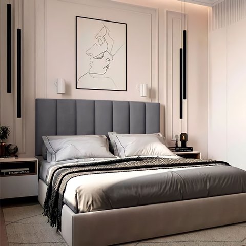 Cabeceira Estofada Modular Cama Casal - 7 Módulos 45x20cm Cinza