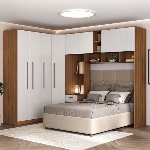 Guarda-roupa Casal Modulado Lugano 8 Portas 3 Gavetas Nogal/branco - Hecol Móveis