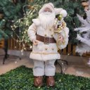 Ver imagem 2 de Papai Noel Decorativo Branco e Bege Luxo 60cm Casaco Guizos Lã Pelúcia e Saco de Presentes - Cromus