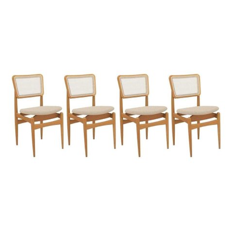 Cadeiras Cozinha Stela 1cmm013ca Premium Madeira Maciça Kit 4 Un Carvalho/linho Bege Argila/tela