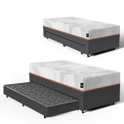 Cama Box + Colchão Ortopédico de Espuma D33 a Vácuo Sonno Full - Lucas Home + Aux de Molas Solteiro