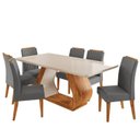 Ver imagem 2 de Conjunto Sala de Jantar 6 Lugares Retangular Tampo de Vidro e MDF Dai Yescasa Cinza/Mel/Off White