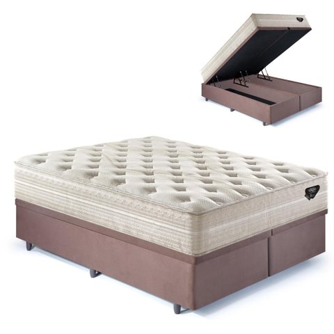Base Box Baú Queen 158x198 Suede com Colchão Audaz Molas Ensacadas