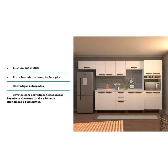 Cozinha Completa Modulada Compacta 6 Peças com Tampo Nicho Microondas Gabi Branco Luciane Móveis - 5