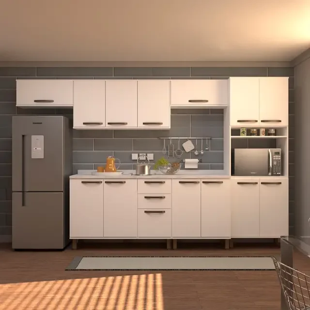 Cozinha Completa Modulada Compacta 6 Peças com Tampo Nicho Microondas Gabi Branco Luciane Móveis - 1