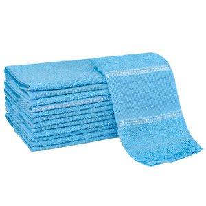 Kit 12 Toalhas Social Bordar Ponto Cruz Escola de Mão Perfeito Estilo Azul Água