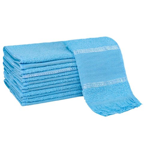 Kit 12 Toalhas Social Bordar Ponto Cruz Escola de Mão Perfeito Estilo Azul Água