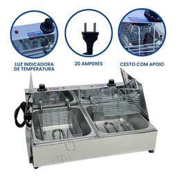 Fritadeira Elétrica Industrial 2 Cubas 10 Litros Inox-tampa - 4