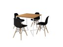 Ver imagem 2 de Mesa Industrial Base Ferro Branco em V Tampo 90x90 Canela 4 Cadeiras Eames Madeira Assento Preto