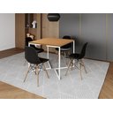 Ver imagem 1 de Mesa Industrial Base Ferro Branco em V Tampo 90x90 Canela 4 Cadeiras Eames Madeira Assento Preto