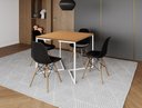 Ver imagem 1 de Mesa Industrial Base Ferro Branco em V Tampo 90x90 Canela 4 Cadeiras Eames Madeira Assento Preto