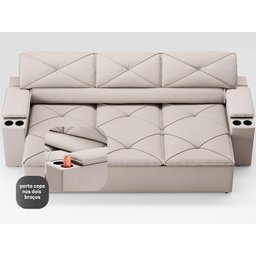 Sofá com Porta Copos Retrátil e Reclinável Pop 2,05m Velosuede Areia - Netsofas - 5