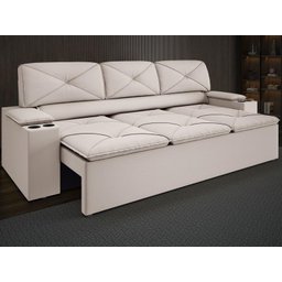 Sofá com Porta Copos Retrátil e Reclinável Pop 2,05m Velosuede Areia - Netsofas - 1