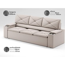 Sofá com Porta Copos Retrátil e Reclinável Pop 2,05m Velosuede Areia - Netsofas - 2