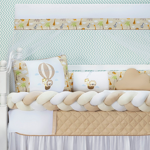 Kit Berço Safari Menino 11 Peças Estampado de Bichinhos + Naninha:caqui