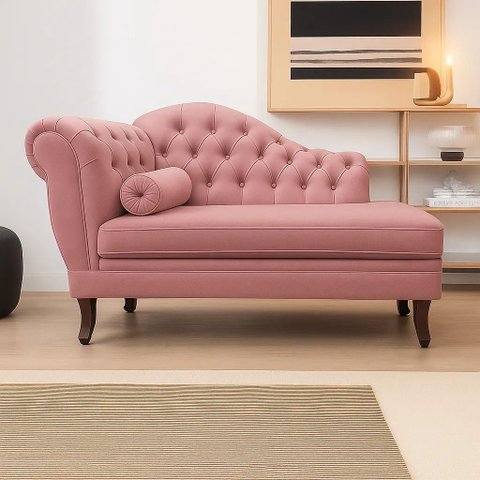 Recamier Divã Larissa 1,20cm Direito Sala Veludo:rosa - Nude/liso