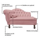 Ver imagem 4 de Recamier Divã Larissa 1,20cm Direito Sala Veludo:rosa - Nude/liso