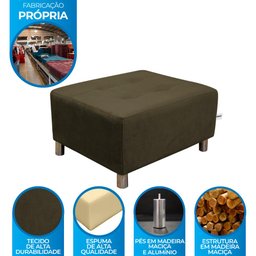Puff Para Sala Quadrado Decorativo com Pés com Alumínio Nero Veludo Marrom Escuro Matrix - 2