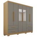 Ver imagem 3 de Guarda-Roupa Casal com Pés e Espelho 6 Portas 4 Gavetas Texas Premium Cinza/Jequitibá/Granizo