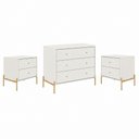 Ver imagem 1 de Conjunto Cômoda com 3 Gavetas e 2 Mesas de Cabeceira Jasper - Off White Fosco com Dourado