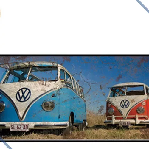 Placa Decorativa Kombi Azul e Vermelha Garagem Oficina:kombis Azul e Vermelha - 2