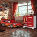 Ver imagem 1 de Quarto Infantil Design Carro P/ Meninos Cama Colchão Cômoda:vermelho