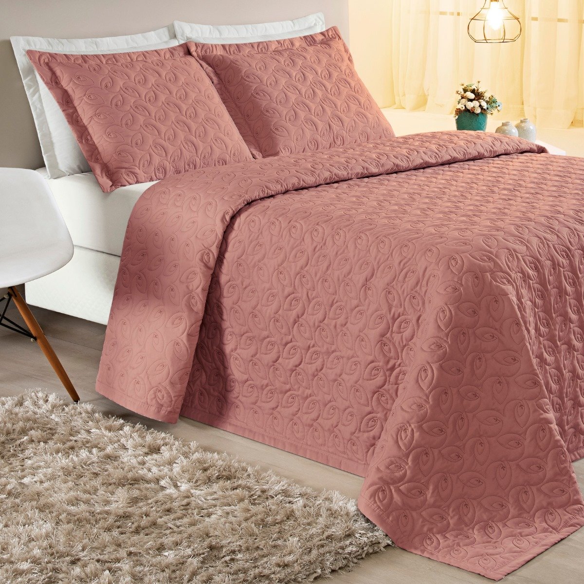 Conjunto Cama Casal King Size Agata Bordada 200 Fios Super Elegante:rosa