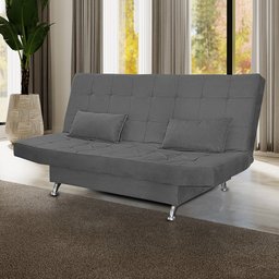 Sofá Cama Retrátil Reclinável 2 Lugares Gabriela Com 2 Almofadas Suede Cinza - Ninho Decor - 1