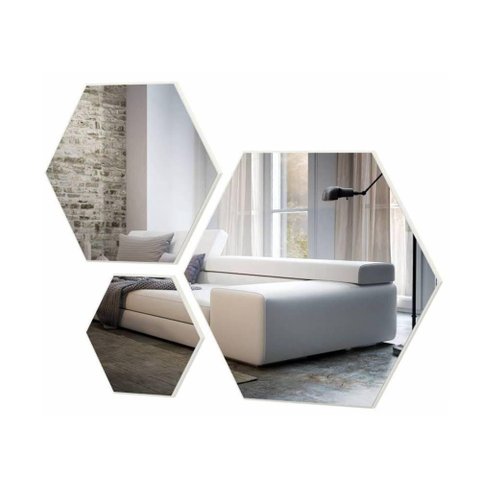Conjunto de 3 Espelhos Hexágonos Logus Cor Off White - 64735