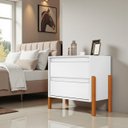 Ver imagem 2 de Mesa de Cabeceira Verona 2 Gavetas Corrediça Telescópica Pés Madeira Mdf Moderno:branco/nature/branc