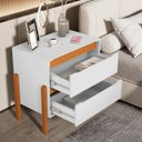 Ver imagem 6 de Mesa de Cabeceira Verona 2 Gavetas Corrediça Telescópica Pés Madeira Mdf Moderno:branco/nature/branc