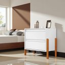 Ver imagem 4 de Mesa de Cabeceira Verona 2 Gavetas Corrediça Telescópica Pés Madeira Mdf Moderno:branco/nature/branc