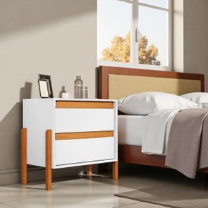 Mesa de Cabeceira Verona 2 Gavetas Corrediça Telescópica Pés Madeira Mdf Moderno:branco/nature/branc