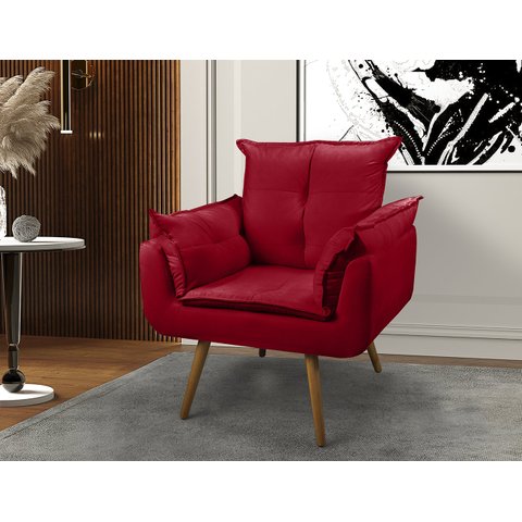 Poltrona Opala Sala Quarto Recepção Escritório Cadeira com Pés Palito Madeira Vermelho