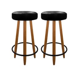 Kit 2 Banquetas Alta Couro para Balcão Cozinha Bar Preto - 1